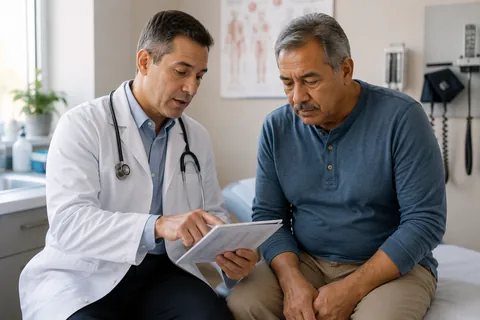 Doctor reviewing blood test results with a patient